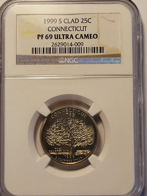 1999 S 25C PROOF STATE QUARTER CONNECTICUT NGC PF 69 ULTRA CAMEO  - Image 1 of 4