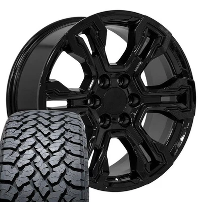Set(4) Black 14089 20x9 Rims & 275/55R20 AT Tires 6x139.7 26ET - Image 1 of 4