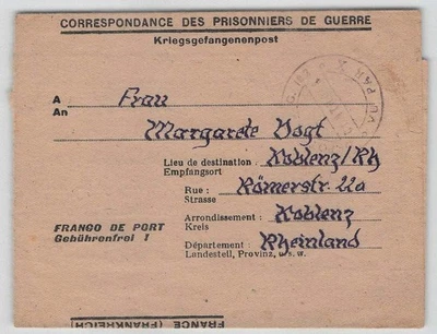 Kriegsgefangenenpost 2. WK (POW) Beleg aus KOBLENZ 1947 nach FRANKREICH [837] - Bild 1 von 2