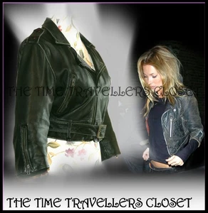 Kate Moss Topshop Rare Iconic Green Crop Aged Leather Biker Jacket Vtg UK 12 40 - Picture 1 of 7