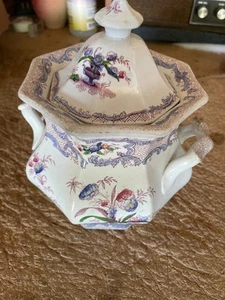 Antique Soft Paste Porcelain Floral Decorated Large Covered Sugar Bowl - Picture 1 of 6