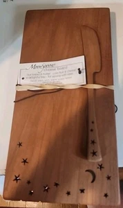 MoonSpoon Butter Cheese Board & Knife Reticulated Cherry Wood Hand Made USA - Picture 1 of 5