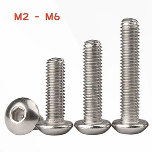 M2 - M6 Socket Round Dome Screws Button Head Hex Allen Bolt A2 Stainless Steel - Picture 1 of 7