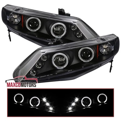 Black Fits 2006-2011  Honda Civic 4Dr Sedan LED Halo Lamps Projector Headlights Foto 1 de 4
