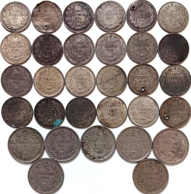 Chile Cinco 5 Centavos Coin Lot 1896 1904 1907 1908 1910 1913 1915 1919 Silver + - Image 1 of 4