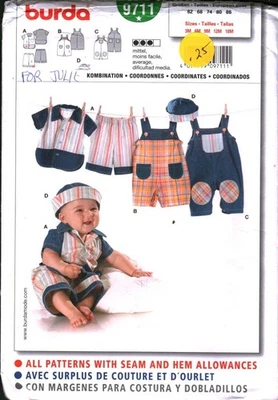 9711 Vintage Burda Sewing Pattern Girls Shorts Hat Overalls Toddler Top Sew Baby - Image 1 of 2