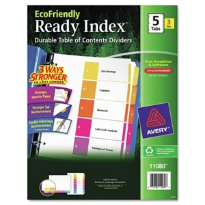 Avery 11080 11" x 8.5" 5-Tab Table of Contents Dividers - Multi Tabs (3/PK) New - Picture 1 of 8