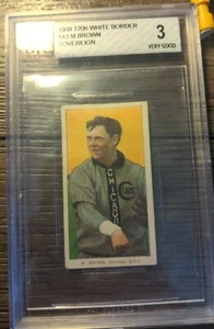 BVG 3 VG T206 Mordecai 3 dedos marrón Chicago Cubs HOF Sovereign 350 Apple - Imagen 1 de 9