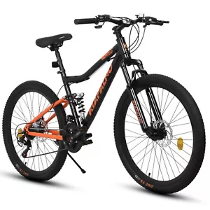 26" Mountain Bike โ21-Speed Unisex Bike with Dual Suspension, Black & Orange - Picture 1 of 8