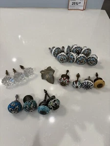 Bundle of Assorted 20 Ceramic, Glass & Brass Drawer Knobs Pulls Assorted - Picture 1 of 6