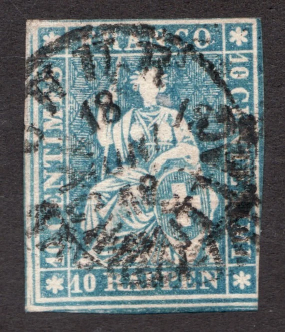 Suiza Helvetia Sc# 27 1855 - Hilo rojo. Cv$47,50 usado Foto 1 de 1