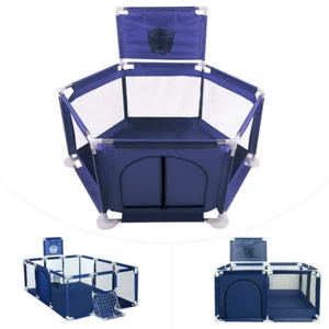 Foldable Baby Playpen Toddler Child Kid Safety Play Yard Fence Portable Blue - Picture 1 of 25