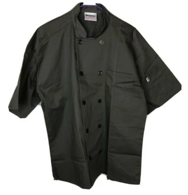 Uncommon Threads Chef Jacket Shirt Brown Double Button Short Sleeve Size Lg - Image 1 of 3