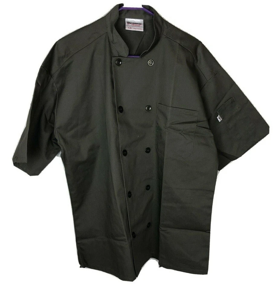 Uncommon Threads Chef Jacket Shirt Brown Double Button Short Sleeve Size Lg - Image 1 of 3