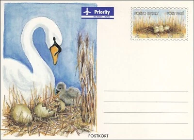 Swan's Nest Aland Paid Priority Par Avion Nature Aland Finland Mint Art Postcard - Image 1 of 2