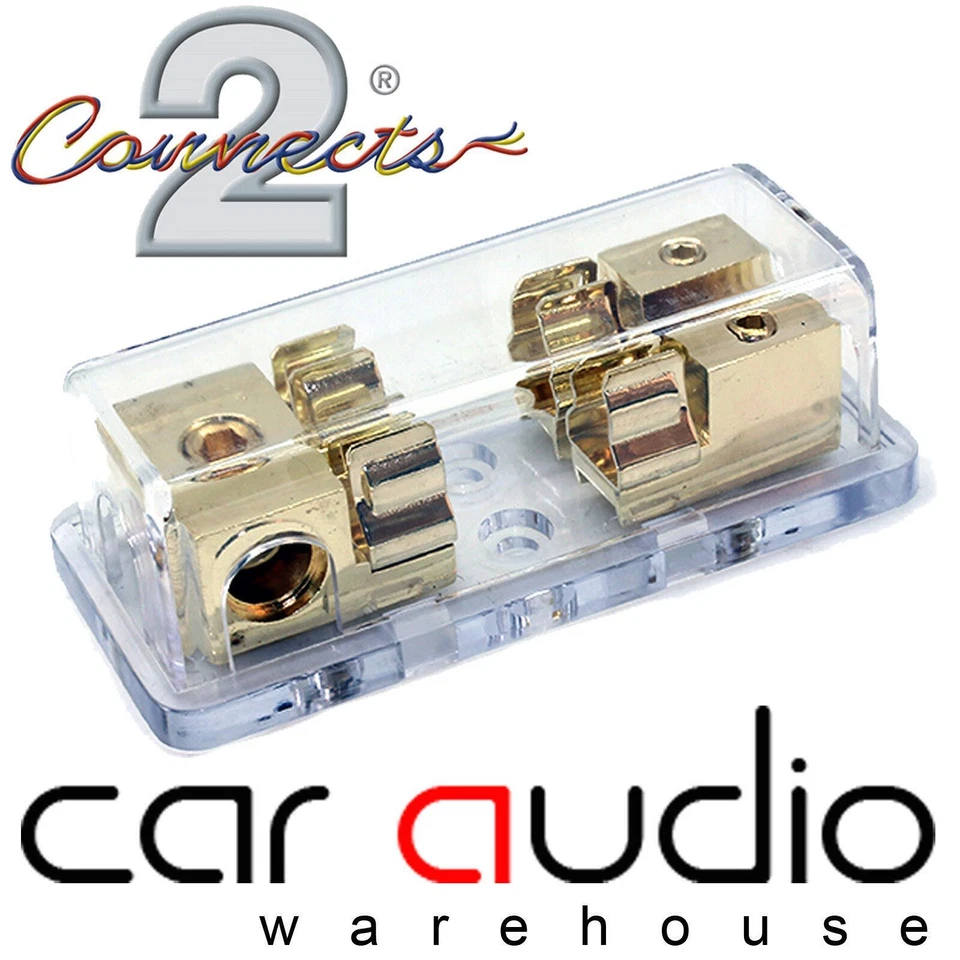 2 Way Gold Fused AGU Fuse Holder Distribution Block 4 Awg In 8 Awg Out CT37-32 - Image 1 of 1