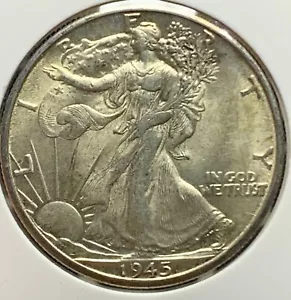 1945-D 50C Walking Liberty Half Dollar Silver AU/BU Condition - SN563 - Picture 1 of 2