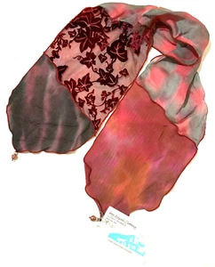 Nuevo con etiquetas Ropa muy ecléctica Lisa Micheels pintada a mano seda y terciopelo bufanda hojas - Imagen 1 de 8