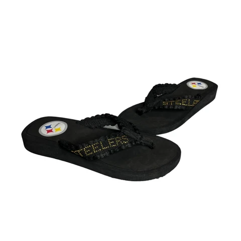 Pittsburgh Steelers Womens Flip Flop Black Sparkle Cover