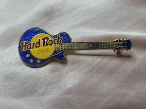 Vintage Hard Rock Cafe Blue Les Paul Guitar No City Enamel Pin Rare - Picture 1 of 2