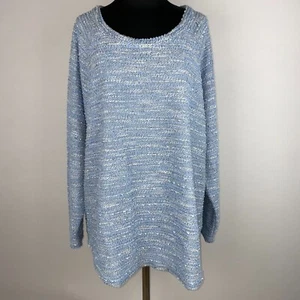 By Design Damen 2X Übergröße blau weiß schwarz strukturierter genoppter Tweed Pullover DB - Bild 1 von 12