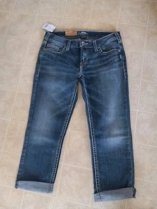 Silver Jeans Womens Size 30x23 Aiko Capri Stretch Blue Cropped Denim NEW - Picture 1 of 3