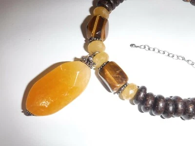 Silpada Genuine Stone Collar Necklace Amber, Tiger's Eye & Pucca Beads - Image 1 of 4