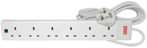 Mercury 429.776UK 6 Gang 13A Extension Lead with Surge Protection, 2.0m, White - Picture 1 of 2