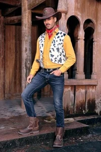 Chaleco Estampado Vaca Para Hombres Frente Abierto Festival Vintage Halloween Disfraces Orgullo PEQUEÑO - Imagen 1 de 4