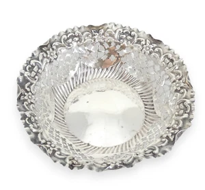 Antique Victorian 1896 Sterling Silver Bon Bon Lolly Dish Bowl Plate Repousse - Picture 1 of 9