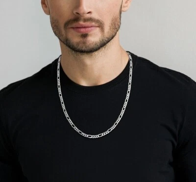 Collar o pulsera Figaro de cadena maciza italiana de plata de ley 925 Italia de 5 mm Foto 1 de 4