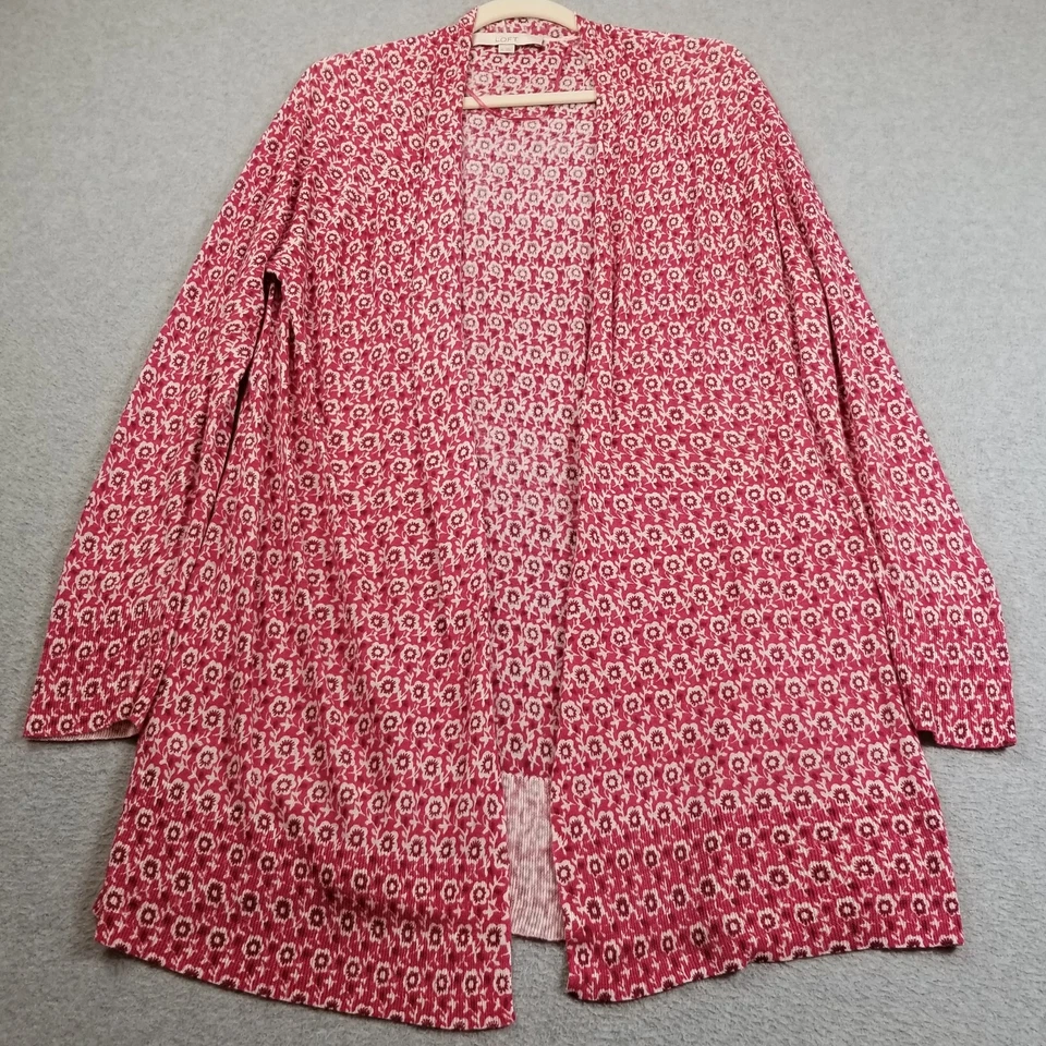 Cárdigan Suéter Ann Taylor LOFT Para Mujer Extra Grande Rosa Rojo Floral Frente Abierto Foto 1 de 4