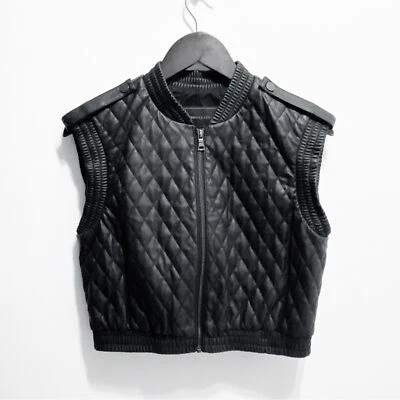 BCBGMaxAzria Women's Black Quilted Vegan Faux Leather Vest S - Image 1 of 4
