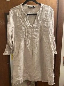 Tahari Leinen Kleid Damen L Taschen Beige Strand Boho Plissee Minimalistisch Coastal - Bild 1 von 5
