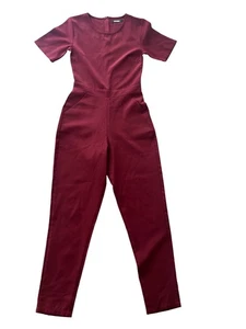 Missguided Jumpsuit Size 8 Womens EU 36 Vintage Burgundy Long Sleeve Round Neck - Picture 1 of 12