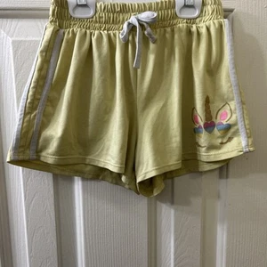 Girls Yellow Athletic Shorts With Unicorn On Side Size 10  - Picture 1 of 2