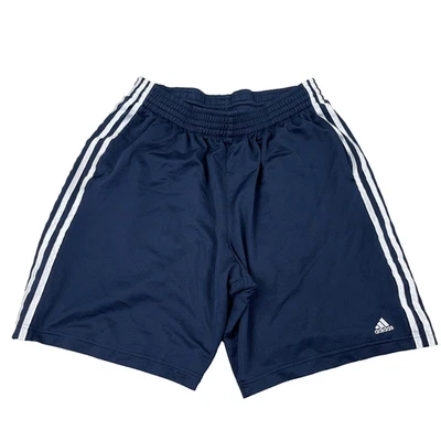 Винтажные мужские баскетбольные шорты Y2K Adidas большие сине-белые блестящие ослепительные мешковатые - Изображение 1 из 4