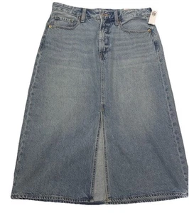 Old Navy Women's 12 Blue Denim Jean Skirt High Rise Secret Slim Pockets Midi New - Picture 1 of 9