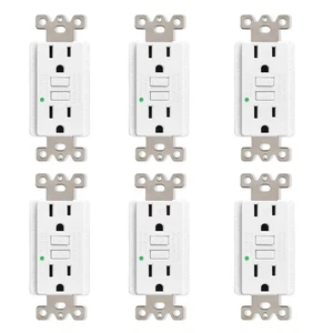 Interruptor de circuito de falla a tierra LED receptáculo dúplex tomacorriente GFCI 15A blanco 6PK - Imagen 1 de 12