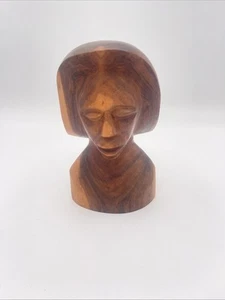 Statuina vintage in legno intagliata a mano testa di uomo figura in legno decorazione africana  - Foto 1 di 7