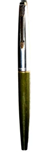 "PARKER 45*Made in U.S.A." Olive Green/Chrome Cap & Trim Cartridge Fountain Pen - Picture 1 of 24