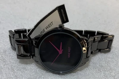 Women's NINE WEST 9W Black & Pink Minimalist Bracelet Watch, Quartz Runs NW/2435 - Image 1 of 4