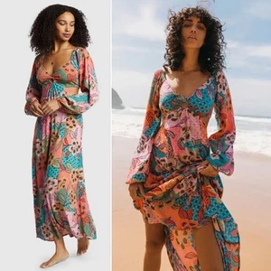 BILLABONG Last Call Maxi Dress Size XS Multi Crinkle Viscose NEW $99 - Picture 1 of 14