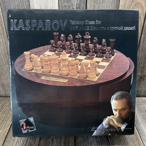 KASPAROV Round Tabletop Chess Set MAGK006 - Wood Hand Carved Pieces - Very Nice - Picture 1 of 19