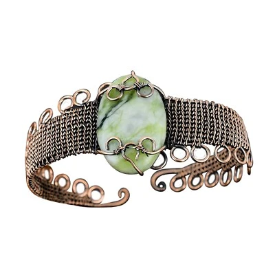 Пасхальная распродажа зеленый арагонит драгоценный камень медь свадьба ар-деко мать браслет манжета - Изображение 1 из 4