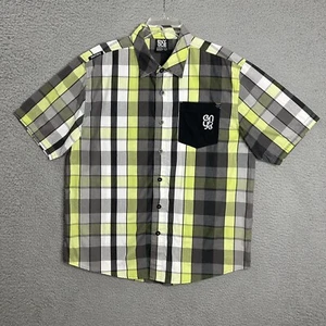 VINTAGE Enyce Button Shirt Mens Large Green Black Plaid Hip Hop Rap Streetwear - Picture 1 of 10