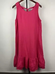 Terzo Millennio Hot Pink 100% Linen Ruffle Hem Sleeveless Tank Dress Size M - Picture 1 of 8
