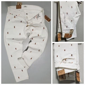 Polo Ralph Lauren Sullivan Slim-Fit ALLOVER Polo Pony  Zip-Fly MENS White Jeans - Picture 1 of 13