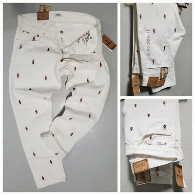 Polo Ralph Lauren Sullivan Slim-Fit ALLOVER Polo Pony  Zip-Fly MENS White Jeans - Image 1 of 4