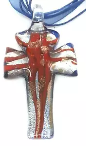 Collar cruzado de vidrio soplado de lámina de oro y plata en cinta y cordones - Imagen 1 de 7